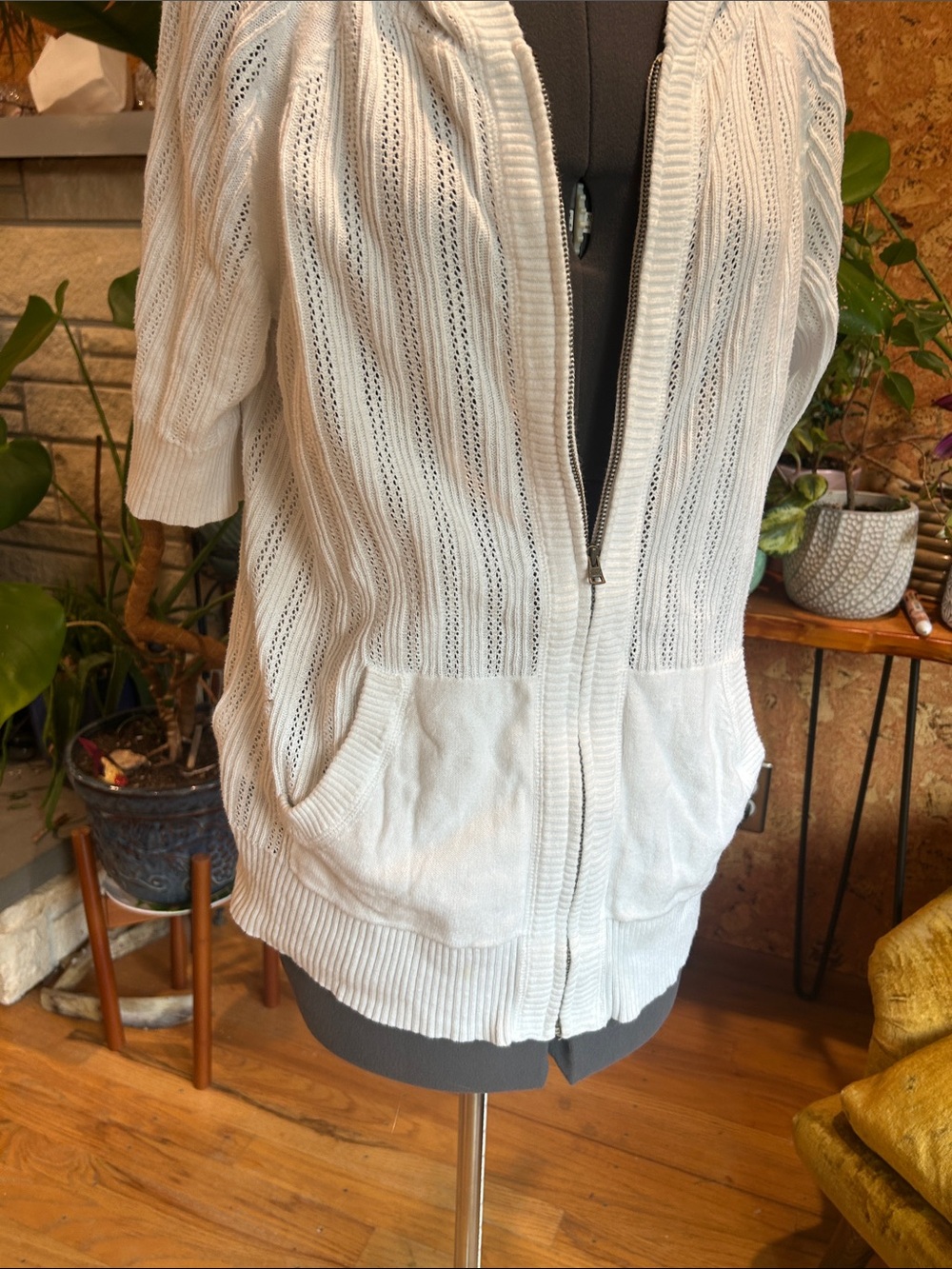 Eddie Bauer White Hooded Zip-Front Knit Swim Cover-Up ✨💯%Cotton✨EUC✨ - Picture 7 of 8